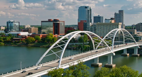 Broadway Bridge and downtown skyline in Little Rock, AR.