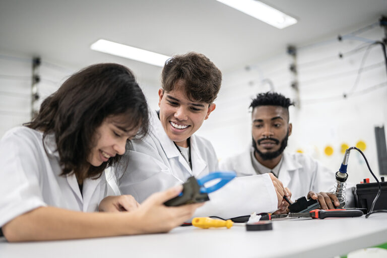 Students at electronics laboratory