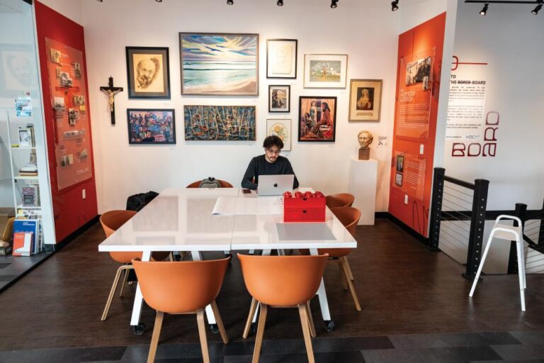Jake Fiore, of Marion Design Company works in the company office inside of Kennedy Art Center in downtown Marion, IN.