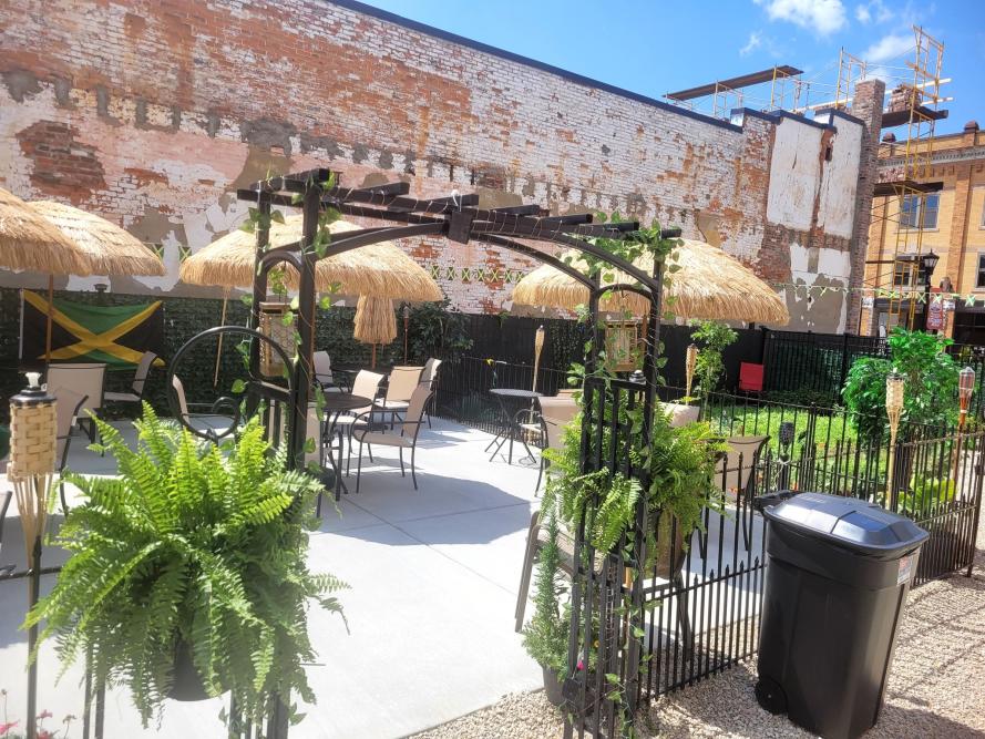 The patio at Ta-Jay's Caribbean Delight food truck