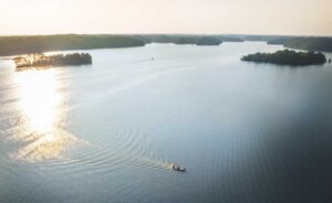 Aerial views of The Bear Trace Golf Course and Tims Ford Lake at Tims Ford State Park in Winchester, Tennessee.