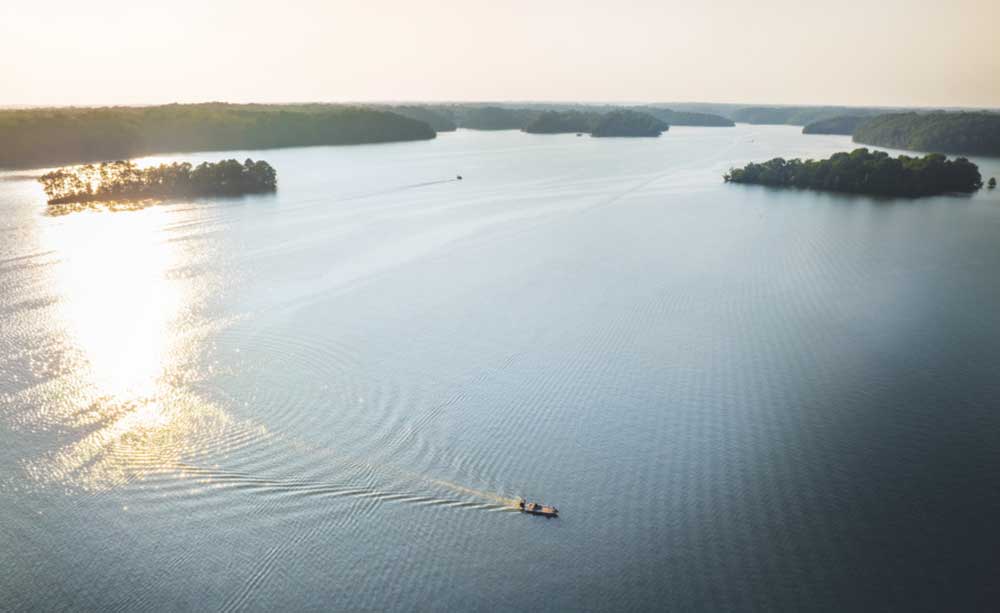 Aerial views of The Bear Trace Golf Course and Tims Ford Lake at Tims Ford State Park in Winchester, Tennessee.