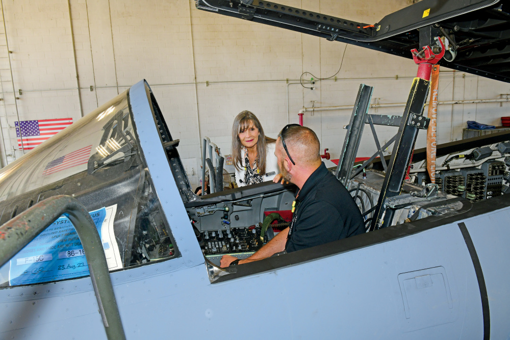 Students with the 402nd Software Engineering Group’s internship program get hands-on experience with aircraft components.
