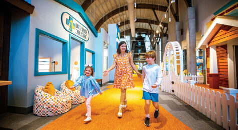 Kari Casey and her children Graham, 8, and Anna Cate, 4, in the Children’s Museum of Southwest Louisiana in the new Port Wonder in downtown Lake Charles, LA.