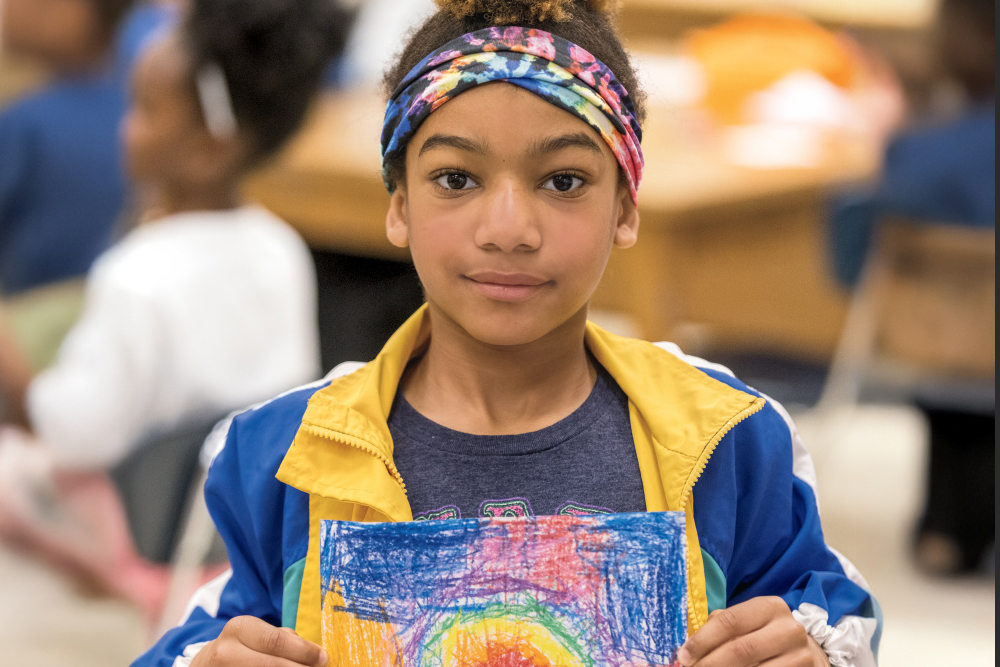 Students work on art projects at Matt Arthur Elementary School in Kathleen, Georgia. 