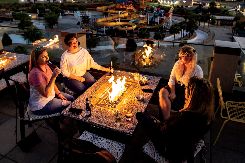 Gracie’s: A Rooftop Bar overlooks Rigby’s Water World.