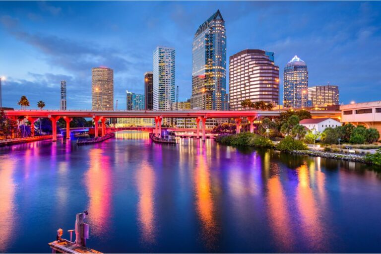 Colorful water reflection of Tampa Skyline in the afternoon stock photo