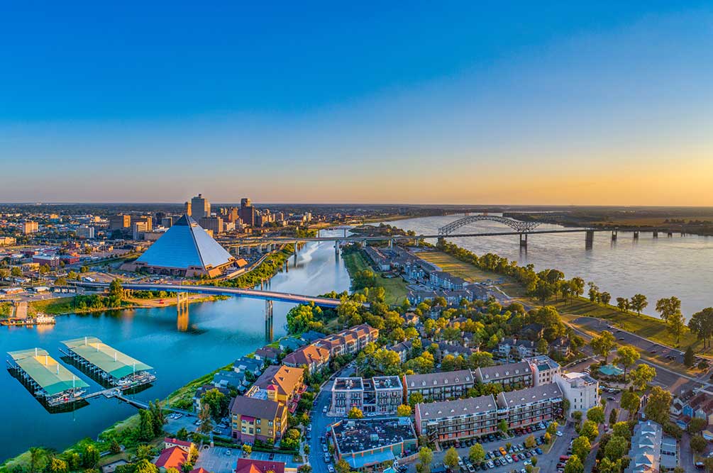 Memphis Tennessee TN Downtown Drone Skyline Aerial.