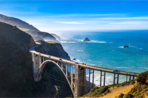 Big Sur Bridge California Ocean Road Costline CA-1 Drone Shot stock photo