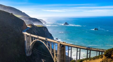 Big Sur Bridge California Ocean Road Costline CA-1 Drone Shot stock photo