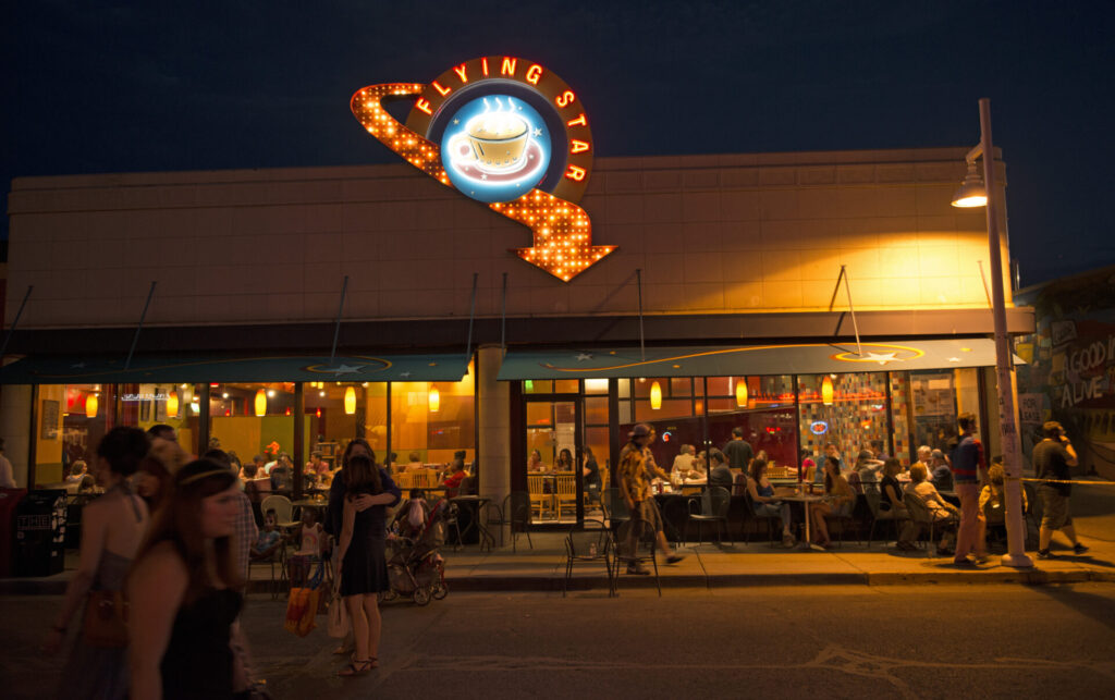 Flying Star Cafe tops the list of cool places to eat in Albuquerque, NM.