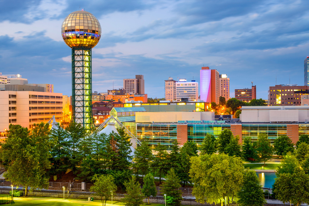 City skyline at World's fair Park in Knoxville, TN.