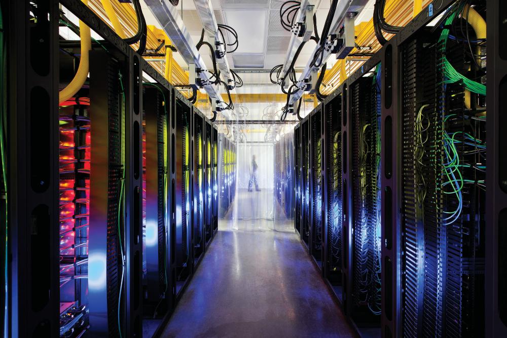 A network room in one of the Google data centers in Council Bluffs.