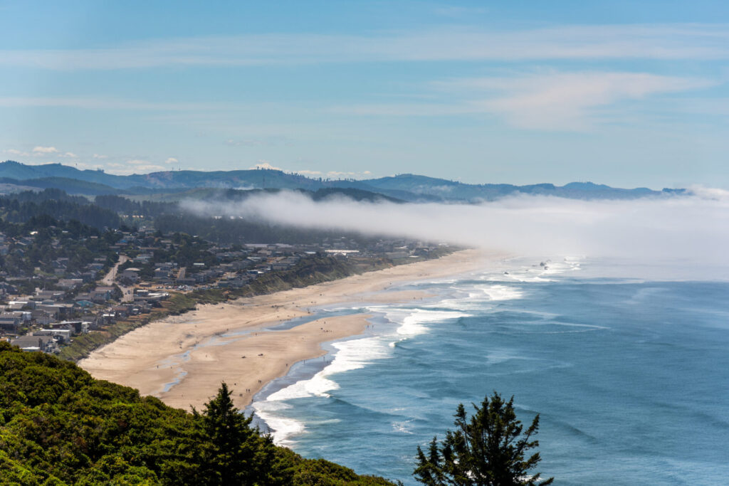 Pacific Ocean, Lincoln City, and surrounding foothills, Oregon Coast