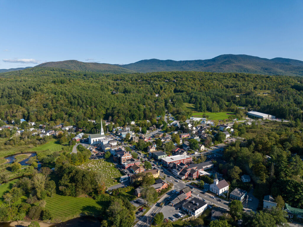 Aerial view of Stowe, Vermont. Though it is known as a winter destination, Stowe deserves a spot on your summer bucket list.