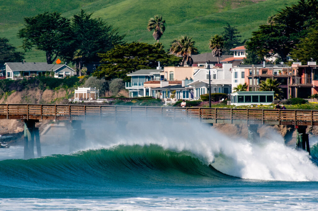 Ocean Wave at Pier in Cayucos, California