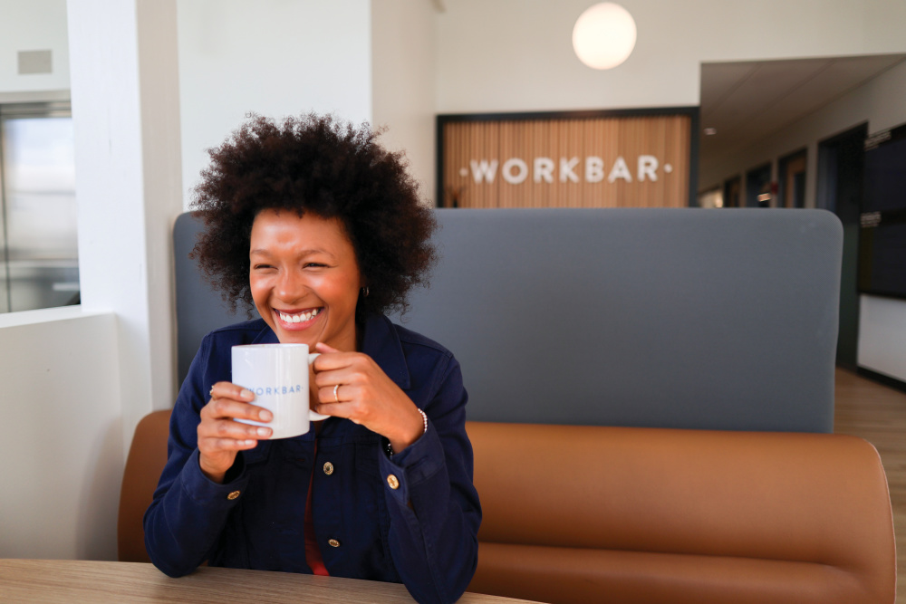 woman at Workbar in Worcester, MA