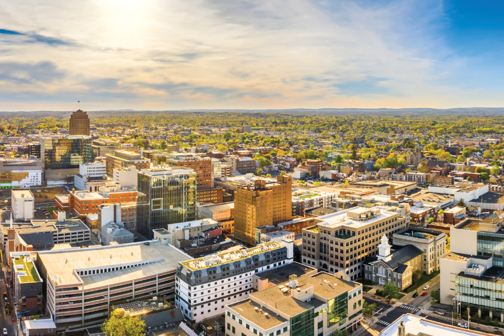 Aerial panorama of Allentown, Pennsylvania skyline