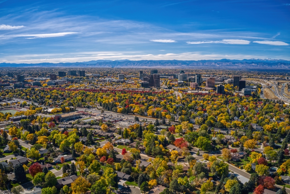 Aerial View of Aurora, Colorado in Autumn stock photo Aurora is one of the best places to live out west.