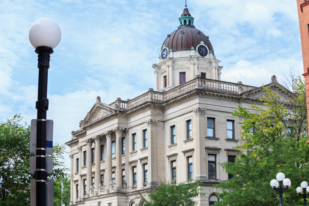 City Hall Building in historic downtown Bloomington, Illinois. Abraham Lincoln had a office in downtown Bloomington and practiced law in this building.