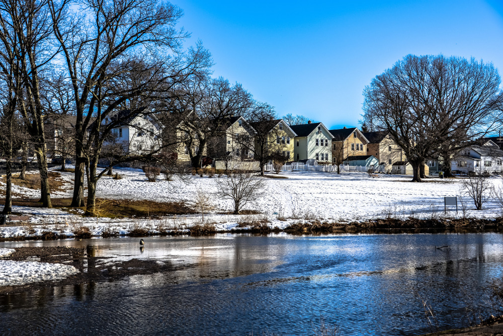 A view of Weasel Brook Park in Clifton, New Jersey during the winter.