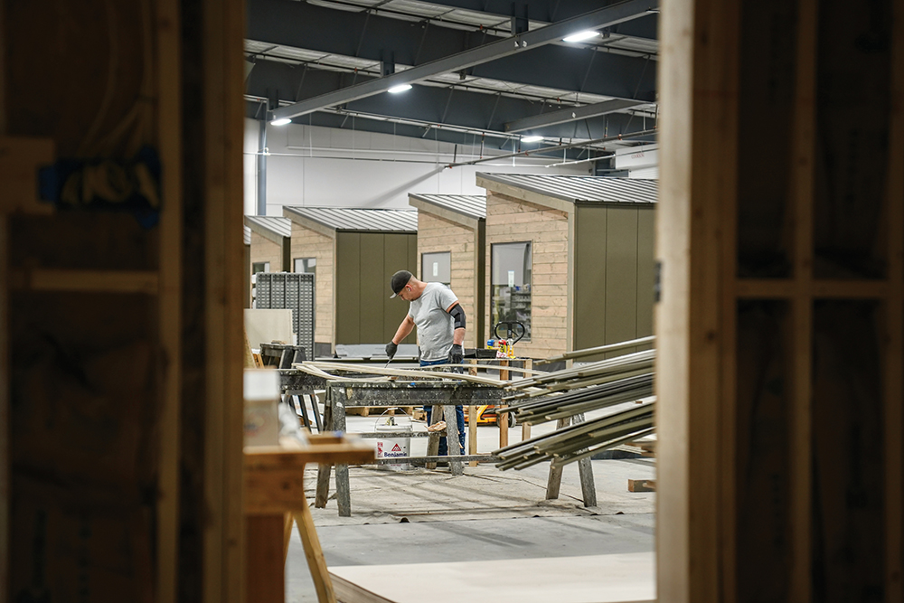 An employee works on modular homes at Wind River Built in Cleveland, TN.