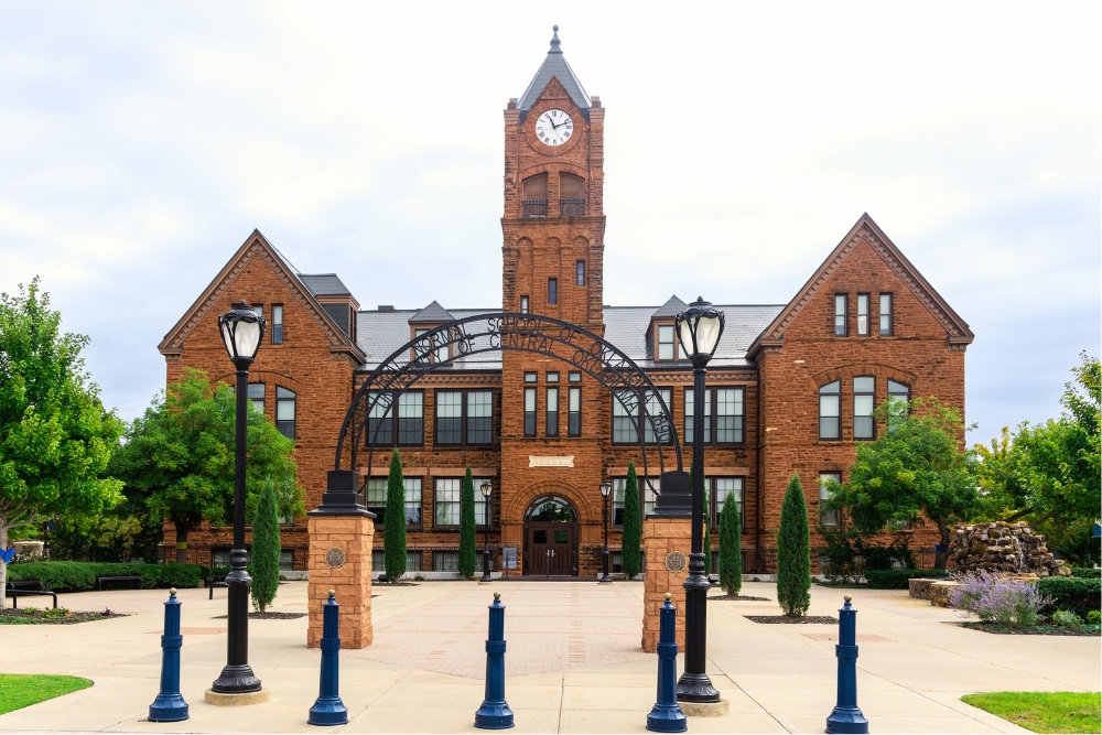Old North Tower on the campus of The University of Central Oklahoma (UCO) in the City of Edmond Oklahoma. stock photo