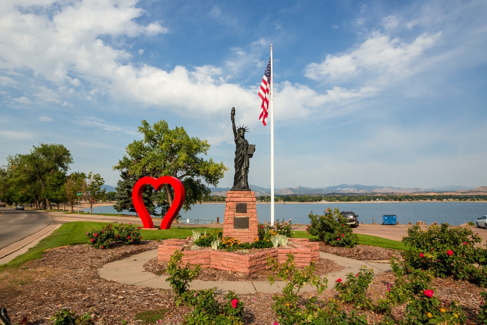 City park in Loveland on lake shores stock photo Loveland, CO, is one of the best places to live out west.