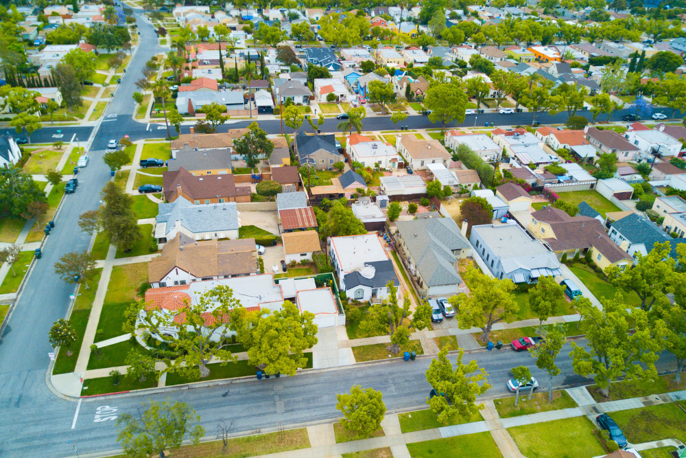 An aerial shot of houses in Round Rock, Texas
