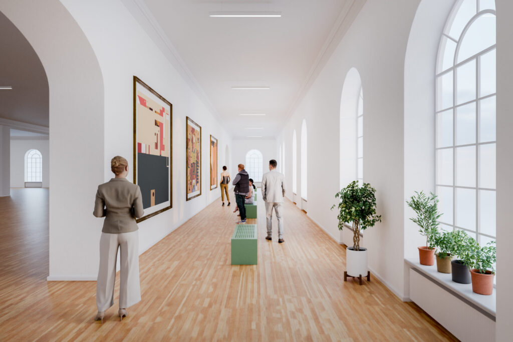 People in art gallery