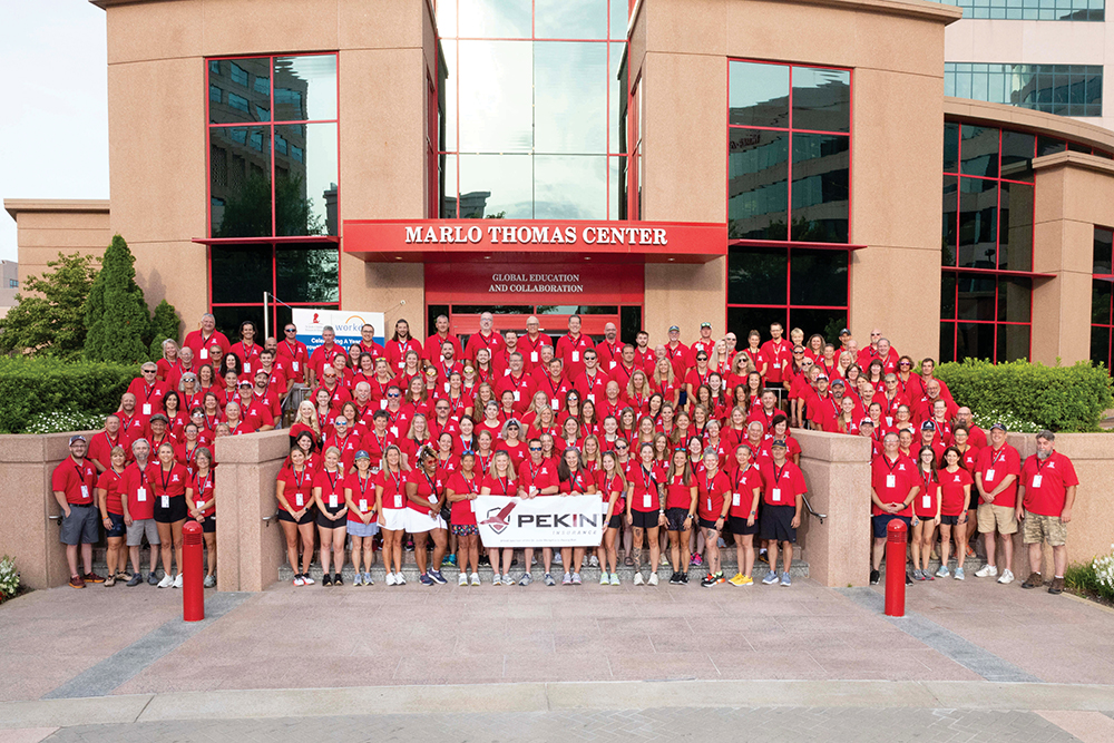 Memphis to Peoria Runners on the campus of St. Jude Children's Research Hospital for the for the Memphis to Peoria Run on Wednesday, July 17, 2024.