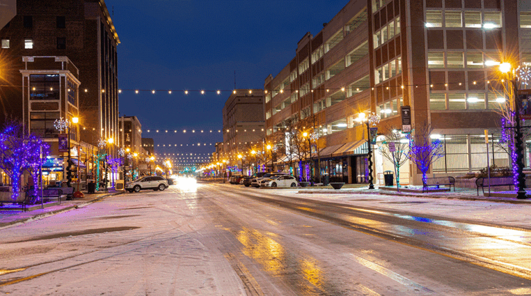 Downtown South Bend at night