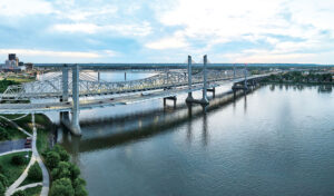 Ohio River and bridge shot showcasing Southern Indiana for Fouridor feature.