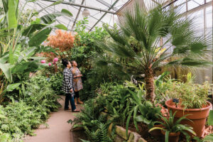 Two women visit Luthy Botanical Garden in Peoria, IL.