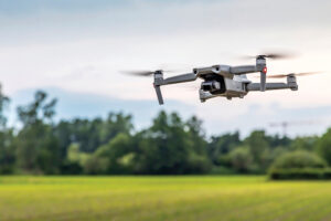 Frankfurt, Germany - 26th June 2020: Testing the new drone DJI Mavic Air 2, taking pictures of it while flying.