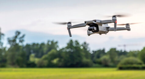 Frankfurt, Germany - 26th June 2020: Testing the new drone DJI Mavic Air 2, taking pictures of it while flying.