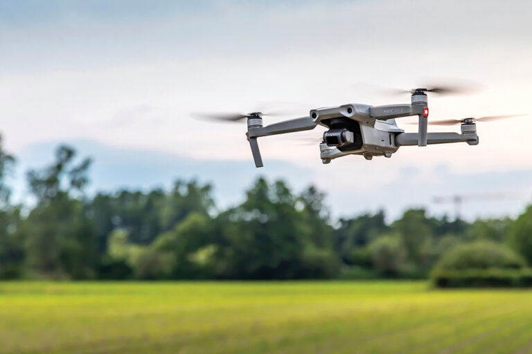 Frankfurt, Germany - 26th June 2020: Testing the new drone DJI Mavic Air 2, taking pictures of it while flying.