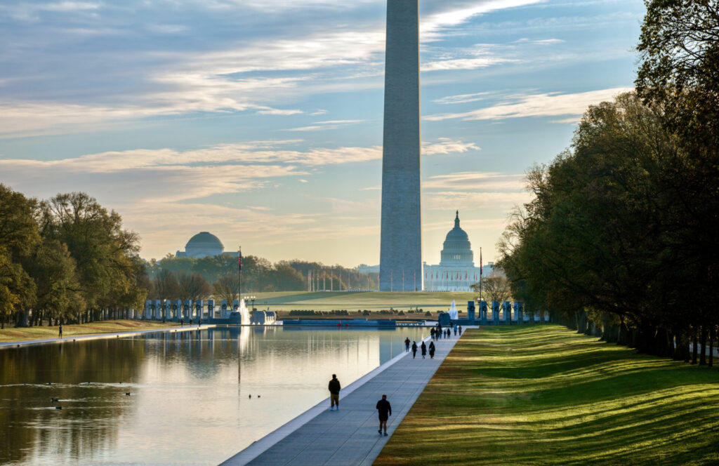 Vibrant sunrise over the National Mall in Washington DC