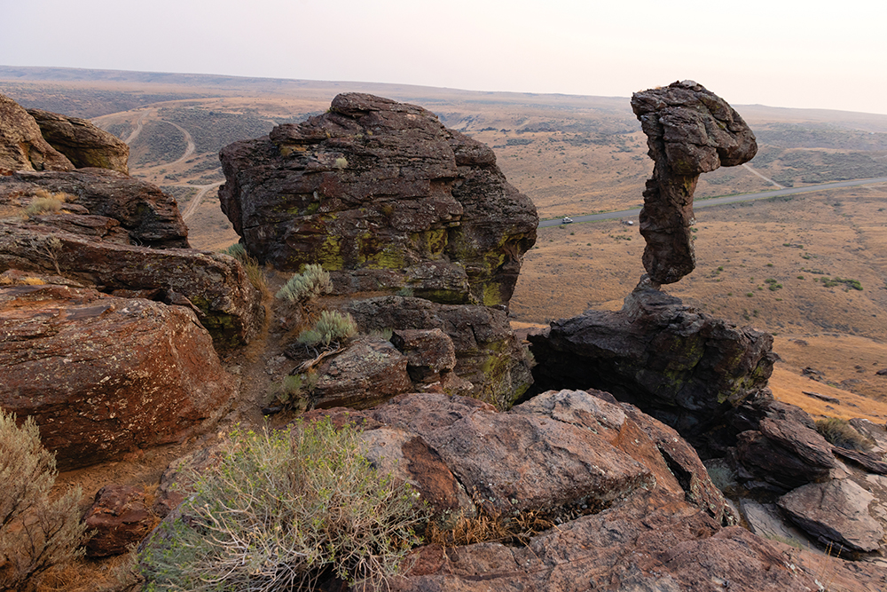Balanced Rock stands in Salmon Falls Creek Canyon near Buhl, Idaho.