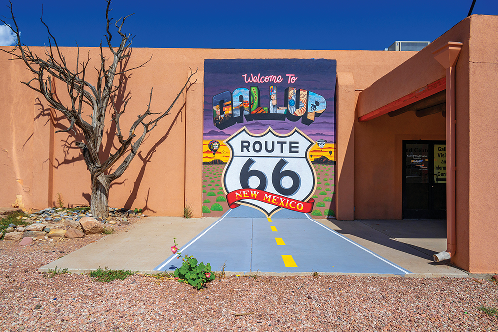 Route 66 mural at Gallup Cultural Center in Gallup, NM.