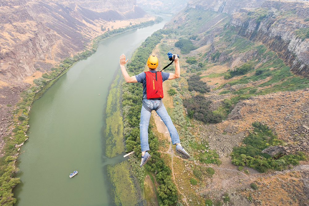 Base jumpers jump from the The Perrine Bridge in the Snake River Canyon in Twin Falls, Idaho.