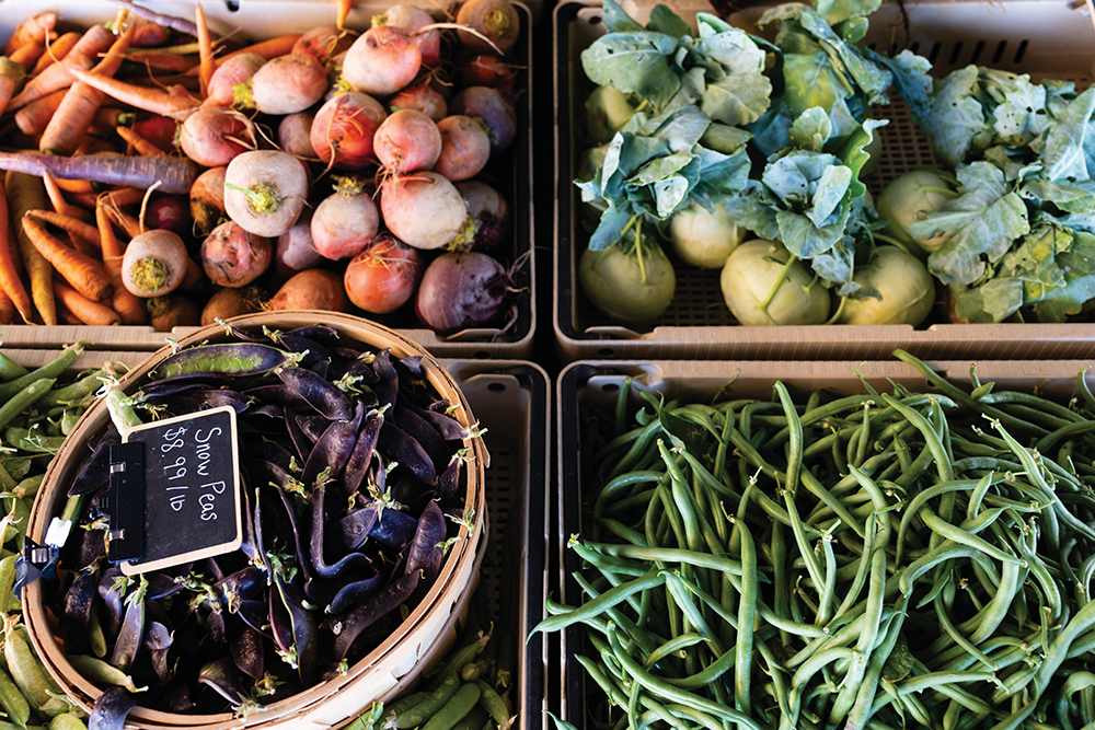 Fresh produce bins at BlueRock Farm Market in Twin Falls, Idaho.