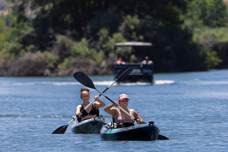 Kayakers set off from Banbury Adventures on the Snake River in Buhl, Idaho.