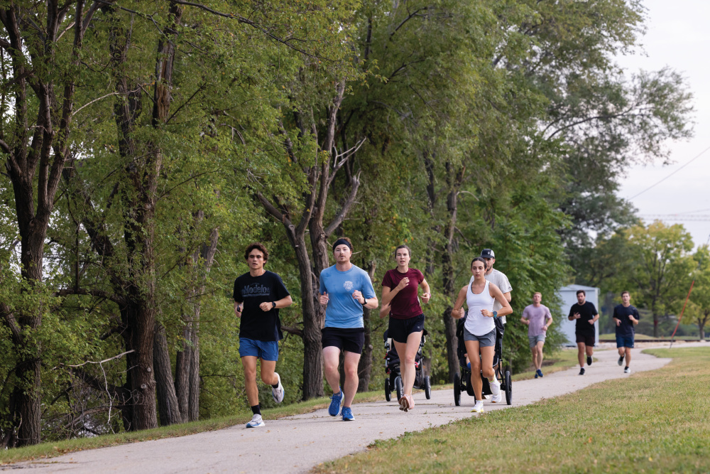 The Thursday evening run group does more than get their steps in. They also often go have a drink and get a bite to eat after runs.