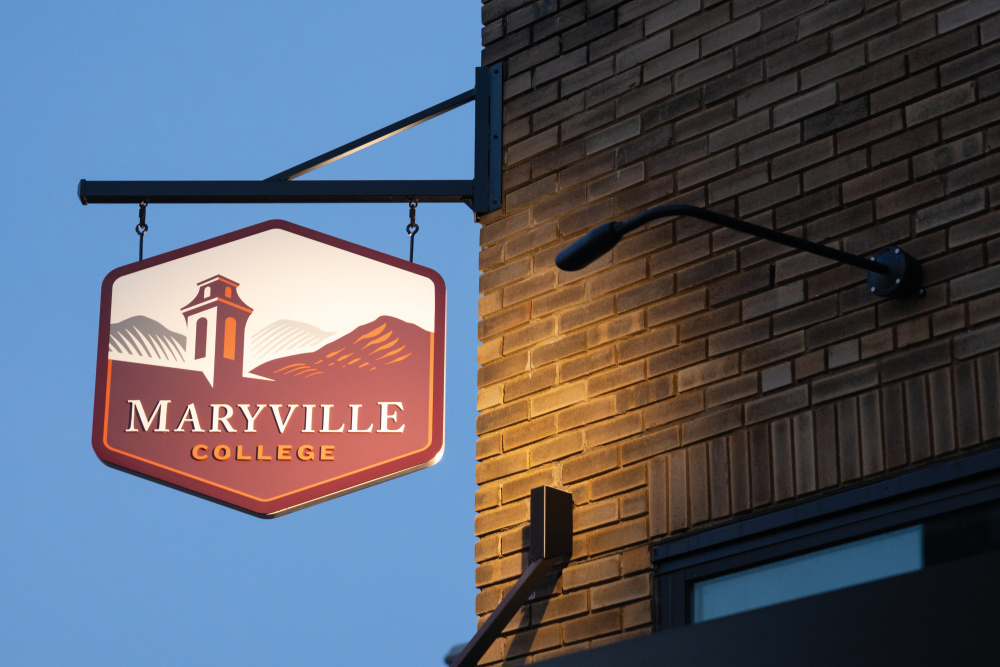 Maryville College Downtown Center at dusk in downtown Maryville, Tennessee. 