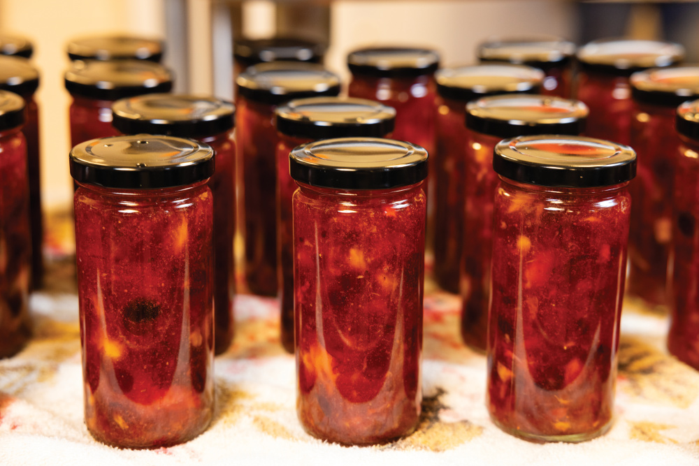 Strawberry rhubarb jam at Jammin Jams in the kitchen at Maryville First Baptist Church in Maryville, Tennessee.