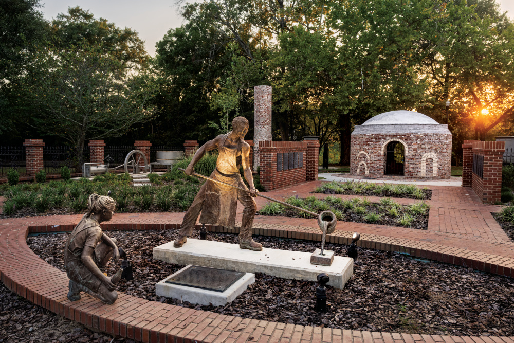 A sculpture noting the importance of foundries to the area at Heritage Park in Columbus. 