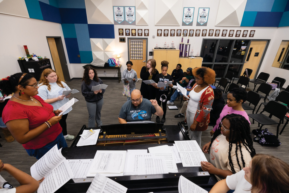 Chorus teacher leads his alto singers at the Rainey-McCullers School of the Arts in Columbus, ga