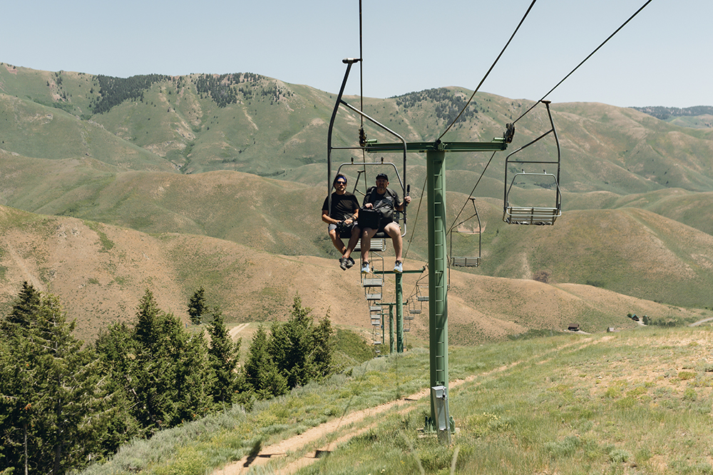 Visitors ride the lift at Soldier Mountain ski resort in Southern Idaho in summertime.