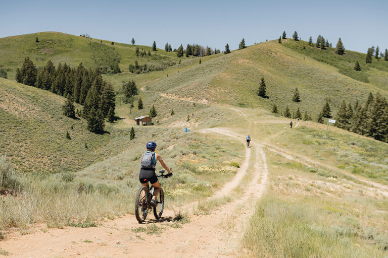 A woman rides the mountain biking trails at Soldier Mountain in Southern Idaho.